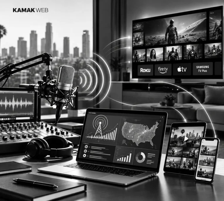 Radio advertising in Los Angeles: microphone and studio for Persian and Spanish audiences