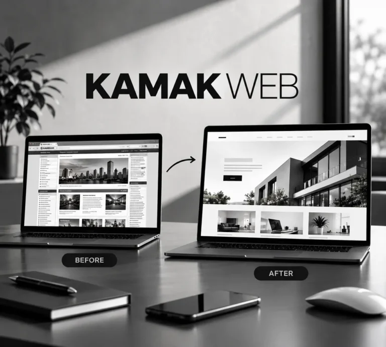 Website redesign SEO: before and after on laptop and phone