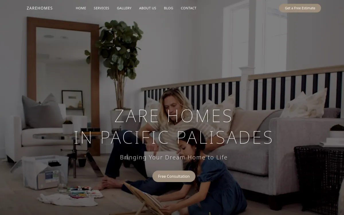 Zarehomes website homepage on desktop, designed by Kamak Web